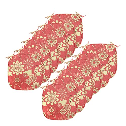 Lunarable Floral Chair Seating Cushion Set of 12, Botanical Abstract Arrangement with Flowers Whimsical Fun Garden, Anti-Slip Seat Padding for Kitchen & Patio, 16'x16', Pale Yellow Dark Coral