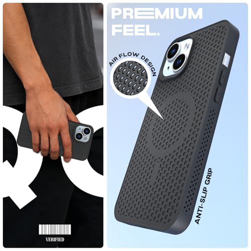 Image of Pikkme Back Cover for iPhone 13 / iPhone 14 | Honeycomb Cooling Design | Silicone Heat Dissipation | Mag-Safe Compatible | Shockproof Camera Protection Bumper Case (Black)