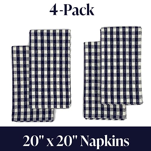 Boards By Bleu Navy Blue Gingham Napkins 100% Soft Cotton, Navy Cloth Napkins, Gingham Buffalo Check, Reusable And Washable Plaid Check Napkins, Set Of 4, 20 In X 20 In #TOP1