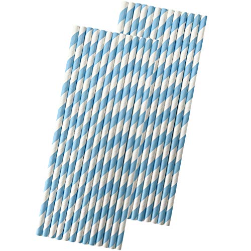 Pitillos de papel Azul claro rayados 7.75 pulg. pack 50 miniatura 1