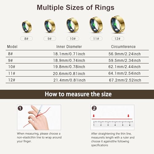Image of Smart Ring for Women Men, Fashion Minimalist Fitness Ring & Sleep Tracker Ring with Heart Rate, Blood Pressure,5ATM Waterproof Health Ring,Gifts for Women Men Birthday, No Subscription(Size 9, Gold)
