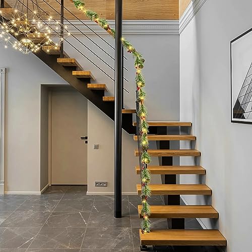 Hongboli ZHUJINMIAO Christmas Garland With Lights, Pre-Lit 6 Feet Natural Christmas Smokey Pine Garland,25 Led Lights,Battery Powered 8 Lighting Modes thumb #4
