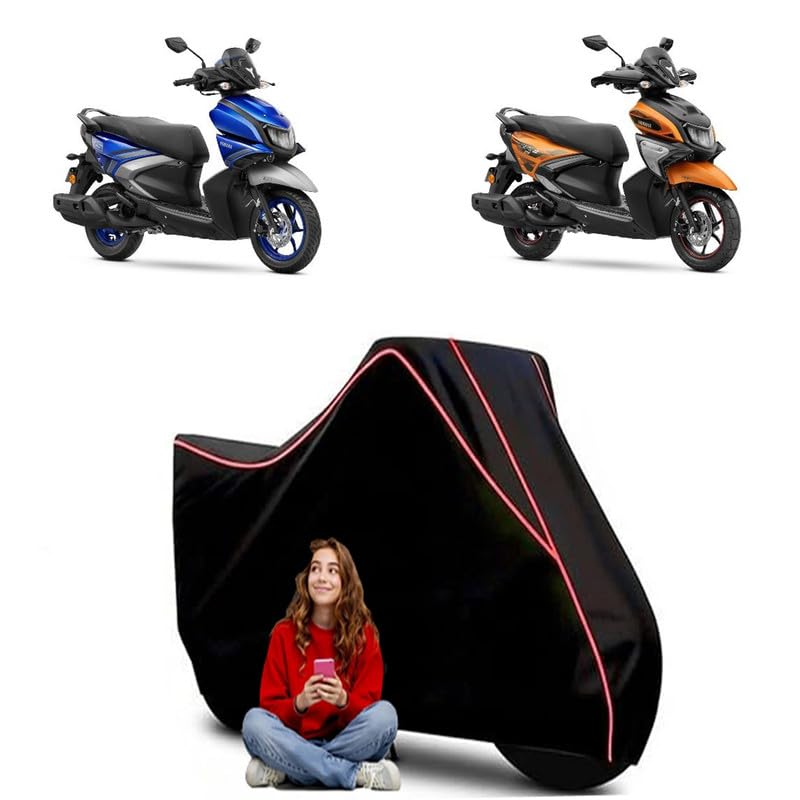 Image of Ray ZR 125 Scooty Bike Cover Water Resistant Outdoor Use Universal Fit Scooters Motorcycles Heavy Duty UV Protection Dust Rain Scratch Resistant Elastic Bottom Black Blue Piping