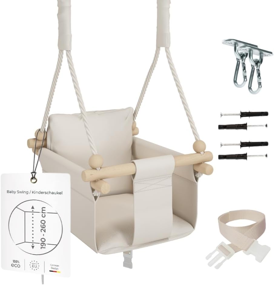 MAMOI® Wooden baby swing seat for toddlers, Indoor toddler swings chair from birth, Kids baby bouncer for garden, Child rocker swing set from 8 months