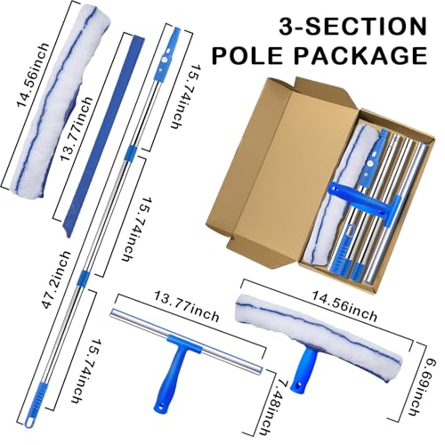 Image of Streak-Free Window Cleaner Kit with 47 inch Telescopic Titanium Pole, 3-in-1 Multi-Surface Tool for Glass /Floor /Car Wash & Home Cleaning (Professional Grade)