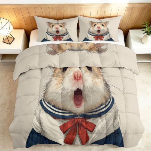 Edredón sin funda de edredón con diseño de hámster de dibujos animados, tamaño Queen, 7,5 tog, edredón acolchado reversible de anime para todas las estaciones, ropa de cama transpirable