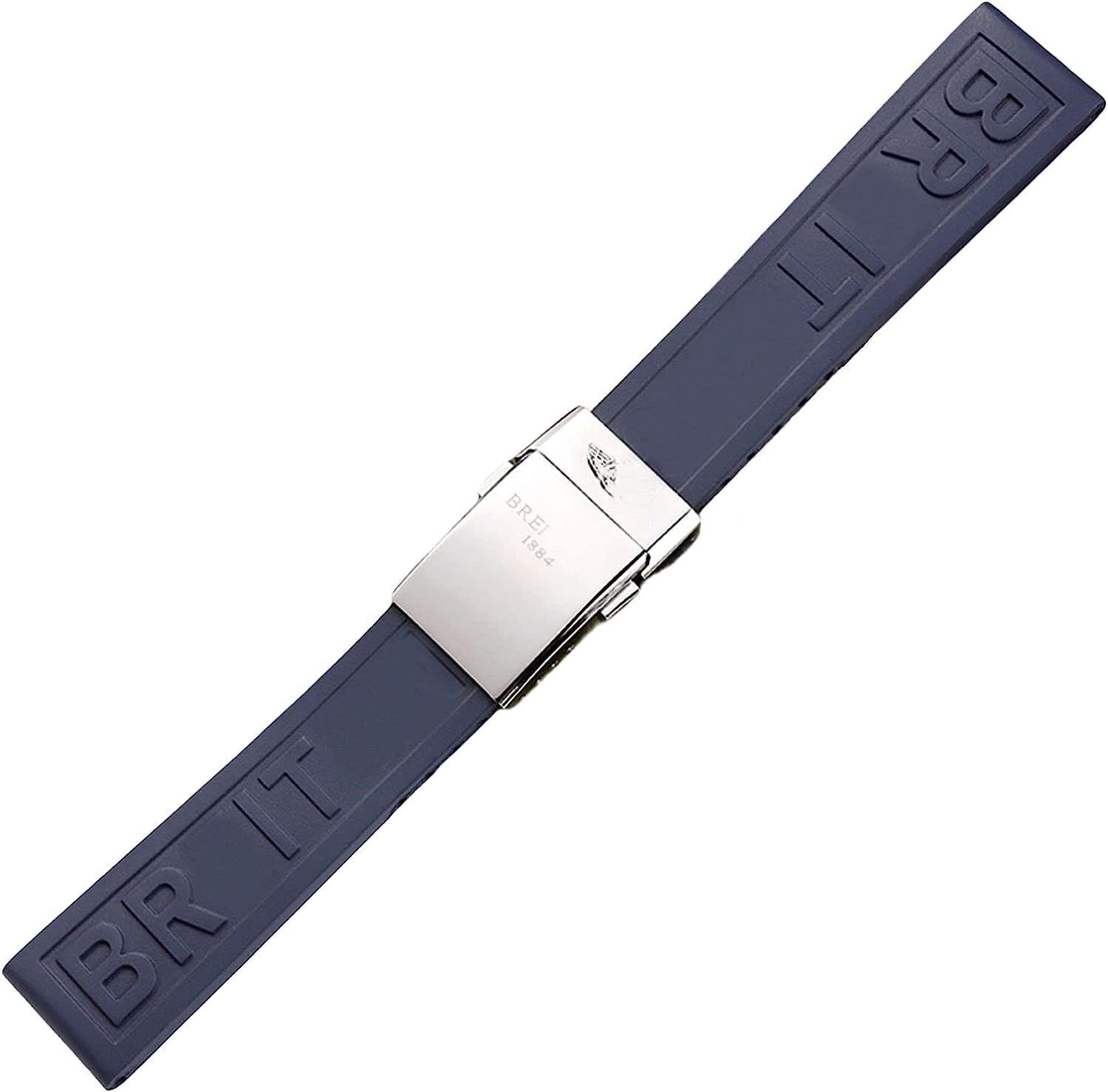 Rubber Watch Band For Breitling Navitimer Avenger Strap With Folding Buckle Strap(Black,22mm)