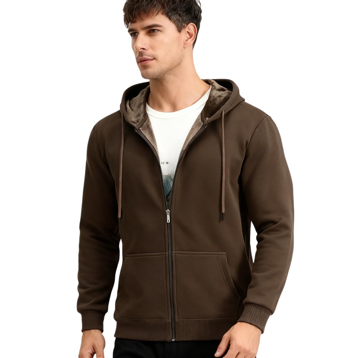 Felpa con Cappuccio da Uomo Grande E M-12Xl, Elegante A Maniche Lunghe con Zip Ampia, Fodera in Pile di Cotone-Outings Casual!