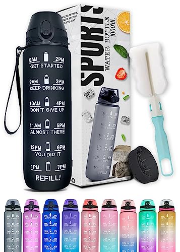Roe Tenpo Water Bottle 1L, Sports Water Bottle with Time Markings, BPA-Free, Leak-Proof Drinks Bottle
