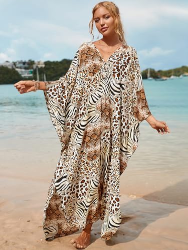 Image of sunforyou Kaftan Dresses for Women Stylish Caftans Plus Size Beach Cover up Soft Loungewear