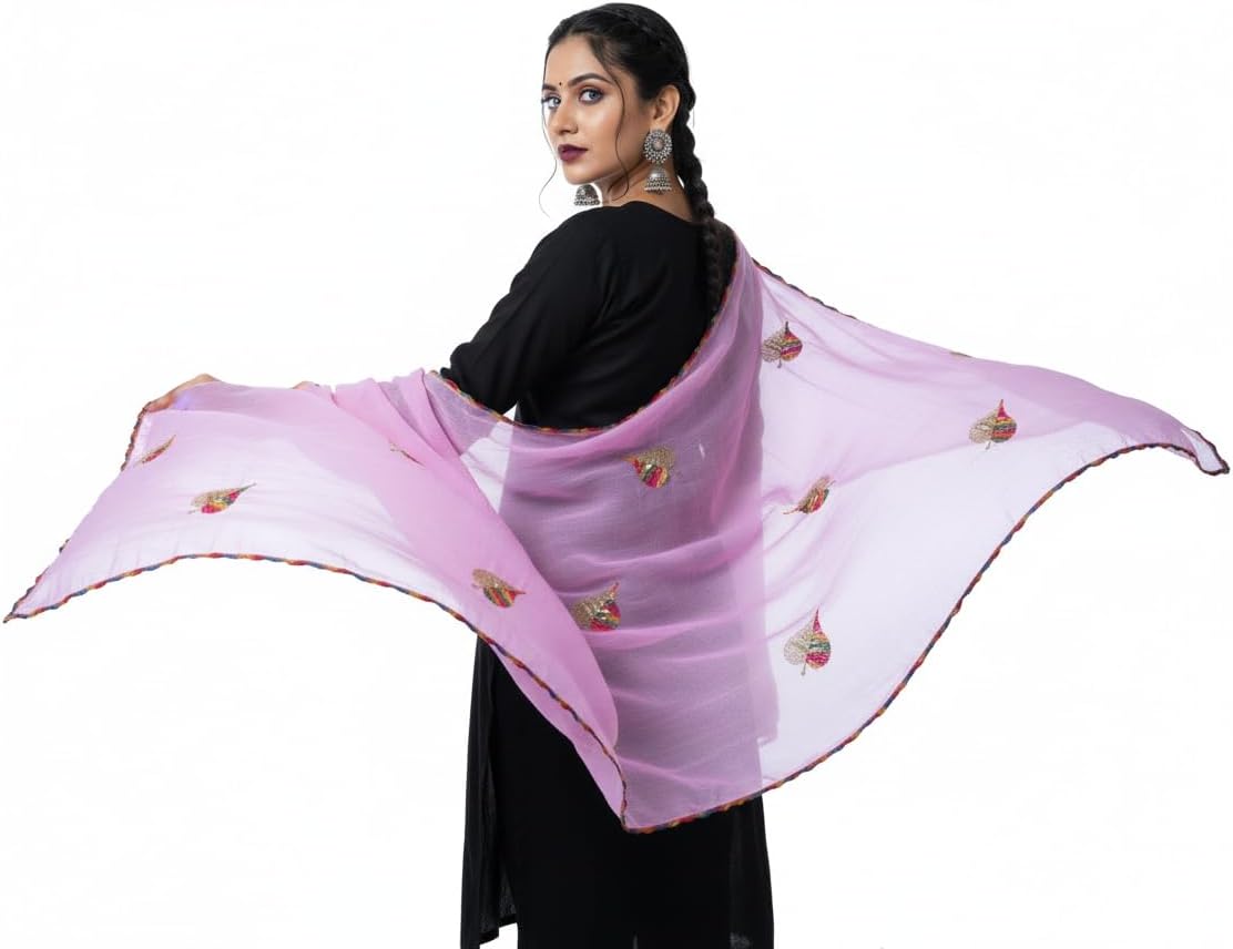 YOUTHQUAKE Plastic Mirror Work Multi Colored Embroidered Chiffon Navratri Dupatta for Womens & Girls