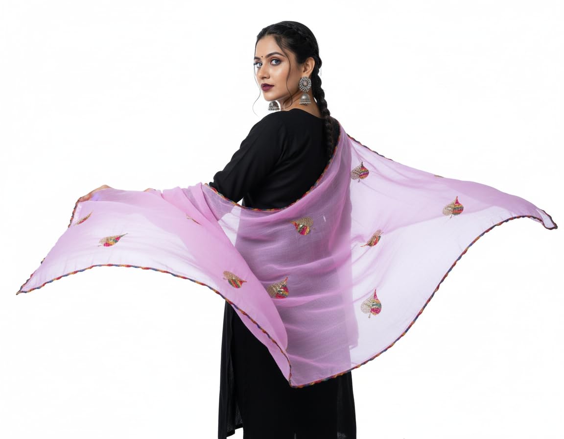 YOUTHQUAKE Plastic Mirror Work Multi Colored Embroidered Chiffon Navratri Dupatta for Womens & Girls