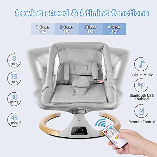 Baby Swings For Infants To Toddler,3 In 1 Electric Remote Control Baby Bouncers For Infants With Detachable Dinner Plate,4 Sway Ranges,Bluetooth Support Heavy Duty Base Baby Rocker For 0-24 Month #TOP1