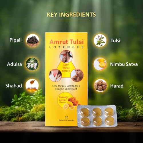 Image of Lozenges Honey Lemon Flavour | Herbal Throat Soother for Cough, Cold & Sore Throat | Pack of 12 (12 Strips)