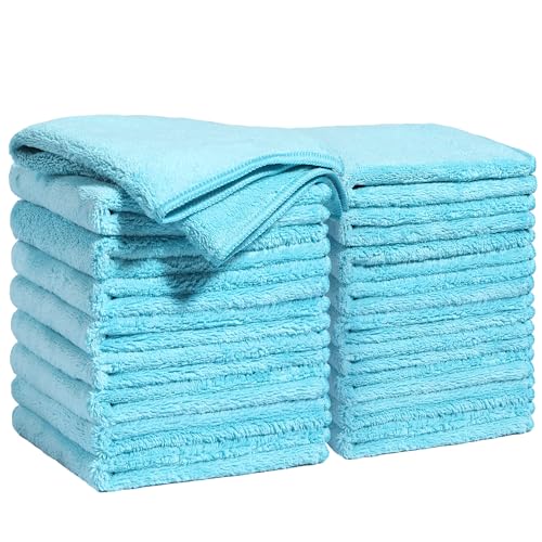 Image of JOYMOOP Microfiber Cleaning Cloths Cyan, 11.8 inch x 11.8 inch Kitchen Towels - Reusable Cleaning Rags, Lint-Free, Super Absorbent Cleaning Cloths for Kitchen, Car, and Household Cleaning