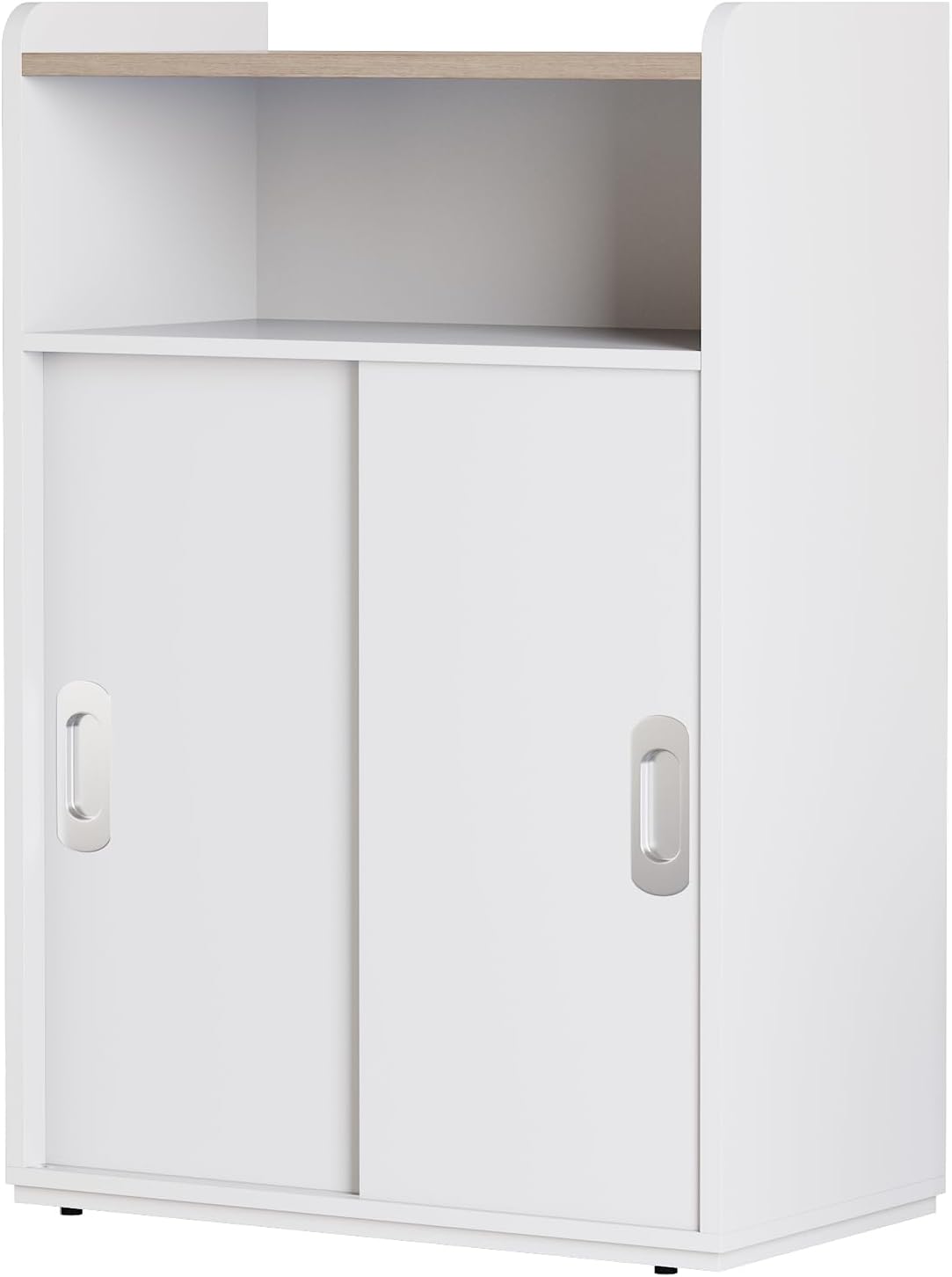 Adjustable Storage Cabinet with Sliding Doors, Multi-Functional Organizer with 2-Tier Shelves, Height-Adjustable Design, Compact Cabinet for Small Spaces (White)