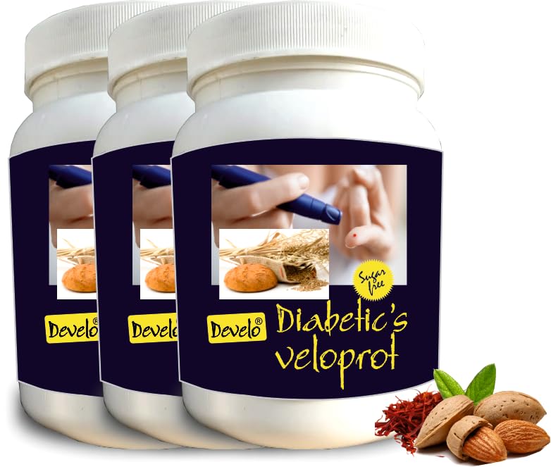 Image of Develo Diabetic Protein Powder Sugar Free Nutrition for diabetes Care (Pack of 3) Kesar Badam
