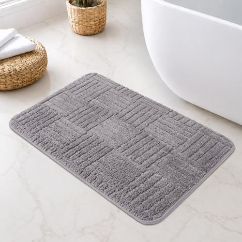 Image of LUXE HOME INTERNATIONAL Microfiber Bath Mat for Bathroom Anti Slip Water Soak Plush Soft Bahrain Maze Door Mat for Home Bedroom Washable Floor Rug (40x58cm Grey) Pack of 1