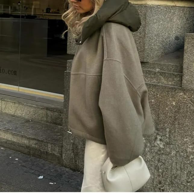 Damen-Jacke, Übergröße, gepolsterter Kragen, Reißverschluss, hoher Ausschnitt, lockere Passform, lässig, modisch, langärmelig, kurze Oberbekleidung, Winter, Streetwear