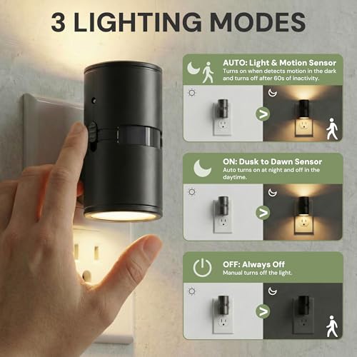 Image of L LOHAS LED Motion Sensor Night Light, Mini Motion Activated Night Lights Plug into Wall, Rotating Motion Sensor Light Indoor, Amber-3000K-5000K, 10%-50%-100% Lumen, Hallway Bedroom Stairway, 2 Pack