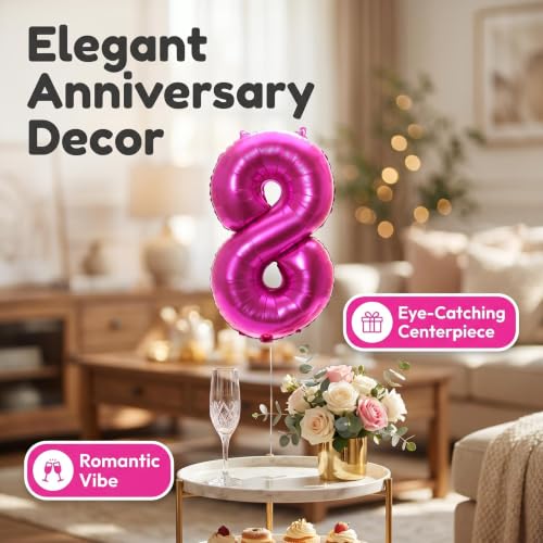 Image of YPSelected 32 Inch Large Foil Helium Number Balloon Birthday Wedding Party 0-9 (Rose Red, 8)