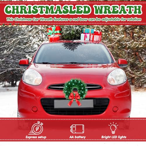 Couronne de Noël pour voiture à LED décoration de calandre extérieure