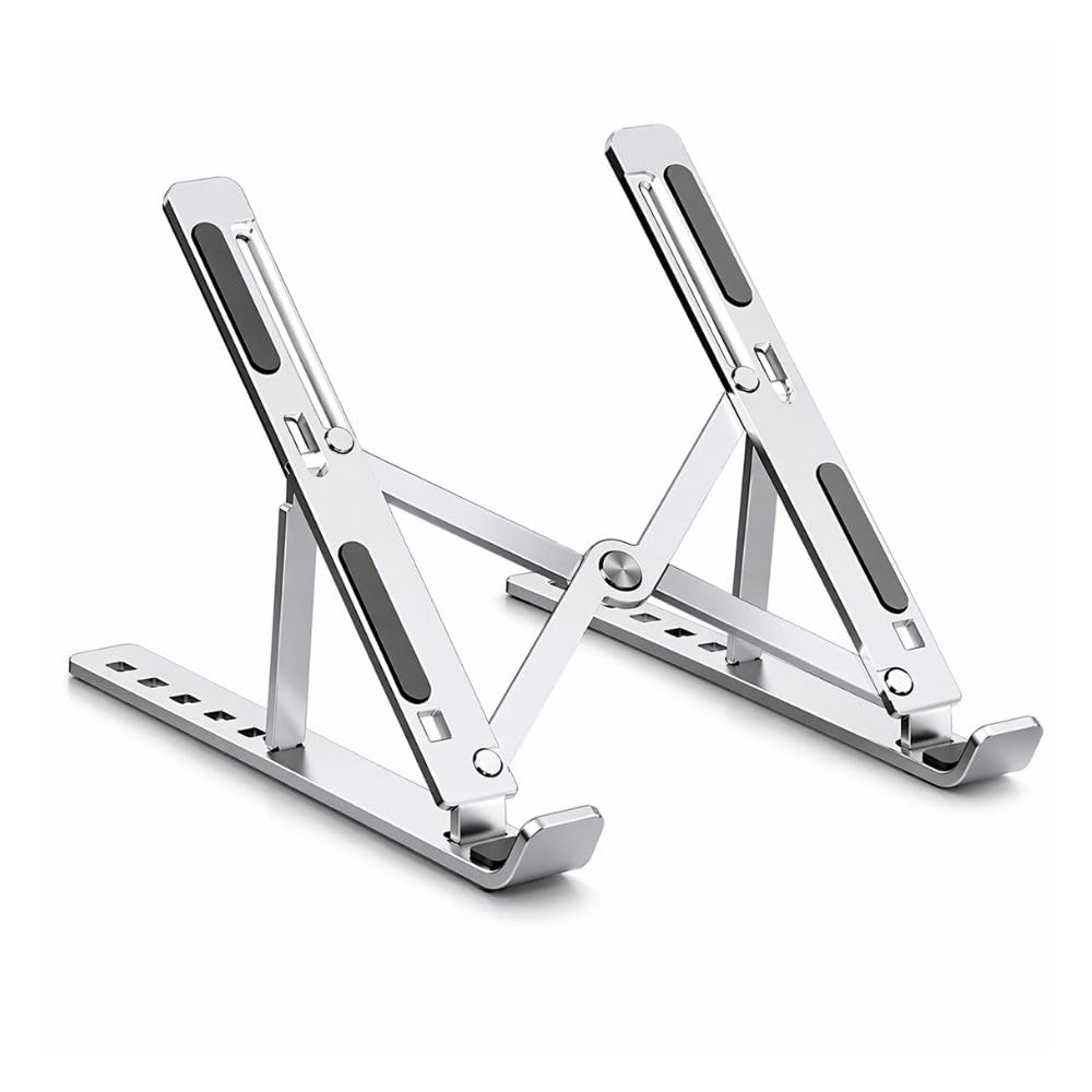 Gizga Essential Laptop Stand for Desk with 7 Adjustable Angles| Ergonomic Aluminum Laptop Holder with Cooling Vent, Non-Slip Pads, Sturdy Base, Foldable & Portable Riser for Laptop Tablet iPad(Silver)-picture-28