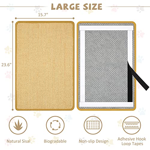 Image of Graciadeco Carpet Cat Scratching Mat Sisal, 2 Packs Sisal Fabric Large 23.6 inch x 15.7 inch Scratching Pad for Indoor Cats with Adhesive Hook Loop Tape, Cat Scratching Rug Wall Scratchers for Indoor