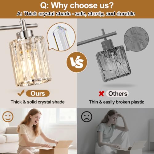 Image of Modern Crystal Bathroom Vanity Light, 3-Light Chrome Vanity Light with Clear K9 Crystal Shades, Bathroom Light Fixtures Over Mirror (Bulbs Not Included)