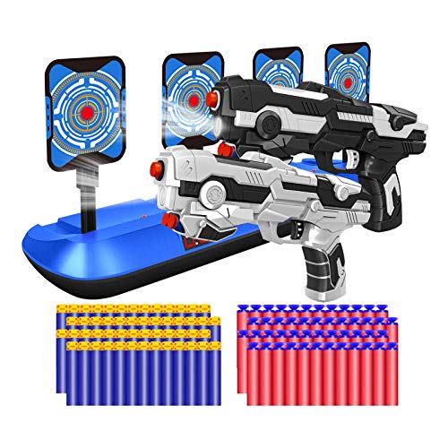 2 Pack Blaster Toy Guns Darts Gun Toys & Electric Shooting Target, Boy Toy Guns Set with 80 Pcs Soft Foam Bullet for Kids Birthday Gifts Party Supplies for 4 5 6 7 Year Old Boys (White&Black)