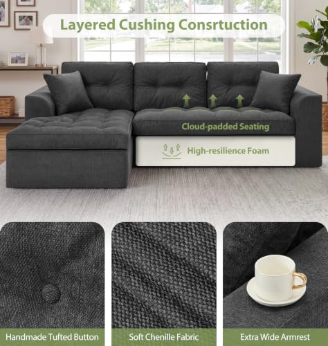 Image of Hobestluk Couch Sofa for Bedroom, Living Room, Office (Grey-L, Large)