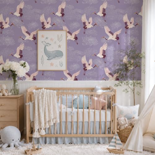 Papier peint grue violette masquer imperfections armoire mur