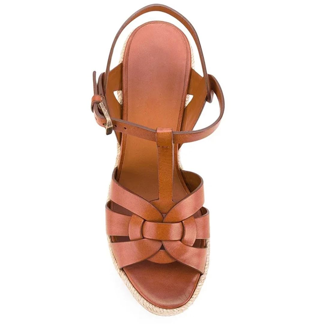 Alpargatas de cuña para mujer, sandalias de cuña de tacón alto con tiras y tiras sexis, zapatos de fiesta, blanco (White Pu), 39.5 EU