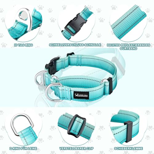 Arblina Martingale Halsband, Reflektierendes Zugstopp Halsband Hunde für Große Mittlere und Kleine Hunde, Nylon Hundehalsband Anti Zug, Anti-Pull Collar for Dogs, Türkis, M