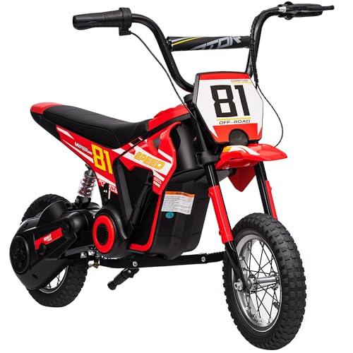 AIYAPLAY Moto Eléctrica para Niños 24V, Moto Eléctrica Infantil con Motor 250W, Velocidad de 6-16km/h, Ruedas de 12'' y Suspensión Trasera, para Niños de 8-12 Años, Rojo