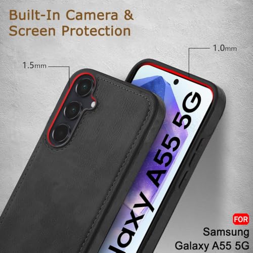 Image of MOBILOVE PU Leather Flexible Shockproof Design Back Case Cover for | Samsung Galaxy A55 5G (Black)