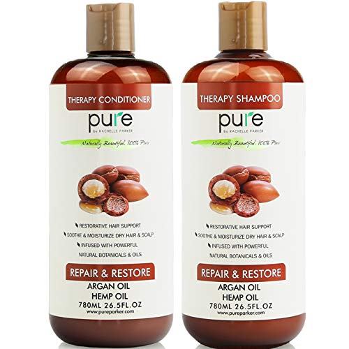 Pure Argan Oil Shampoo and Conditioner Set, Sulfate Free Shampoo for Damaged, Curly and Frizzy Hair. Moisturizes All Hair Types. HUGE 26.5 oz each. Enriched with Vitamins & Oils!