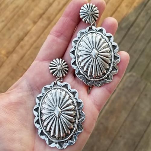 Western Earrings for Women Western Outfit Vintage Concho Oval Turquoise Dangle Earrings Country Concert Outfits Accessories Gifts4