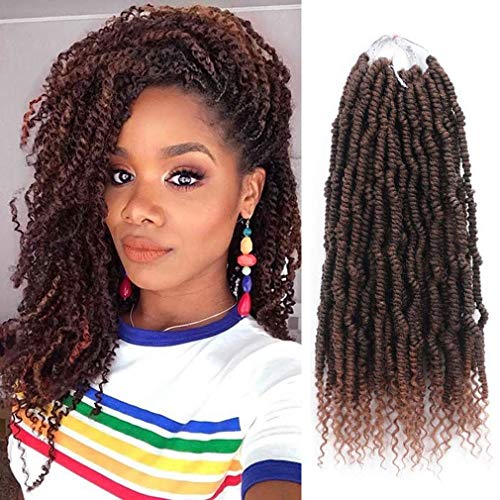 6 Packs 14'' Bomb Twist, 144 Strands, Bomb Spring Twist Crochet Hair Extensions Synthetic Passion Twist Braids for Women Brown Braiding with Curly Ends, 24 Strands per Pack, 60g per Pack, #1b/30