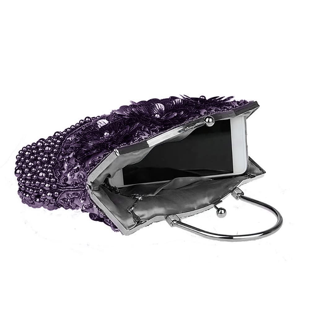 Borsa da donna in stile vintage, con perline floreali, per feste, da sera