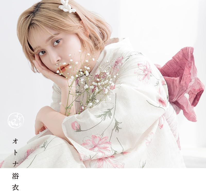 ディータ）Dita レディース 浴衣 5点セット ピンク 白 花柄 水彩 和風