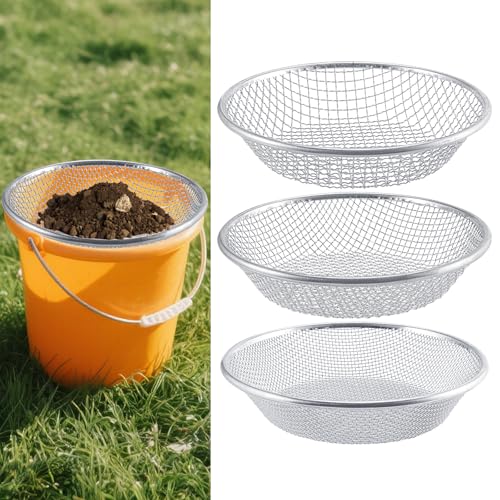 3Pcs 3 Apertures Sizes Soil Sifter Sieve - Heavy Duty Galvanized Screen for Compost