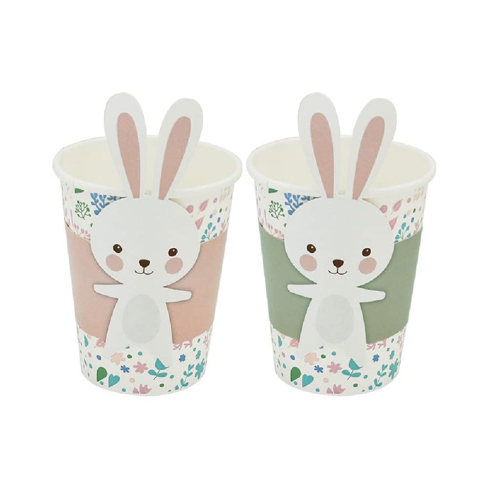 Bunny Face Shaped Party Paper Cups Glasses Pack of 8 for Easter Bunny themed Birthday Party Baby Shower Tableware Supplies and decorations