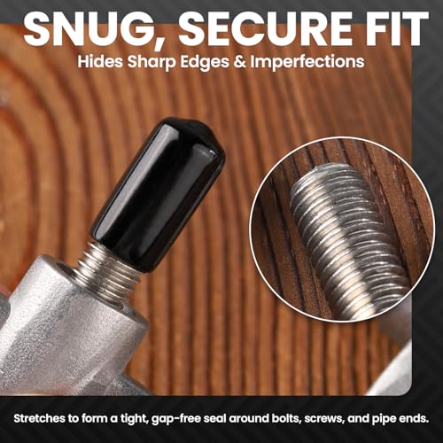 Image of 184Pcs Black Round Vinyl Rubber End Caps | Durable Bolt & Screw Covers (2 /25 inch to 4 /5 inch) for Protection and Aesthetics