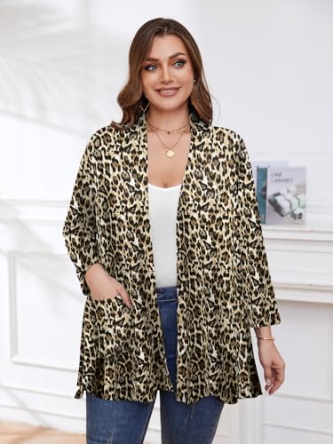Image of BELAROI Plus Size Lightweight Cardigan Sweaters for Women Casual Open Front 3 /4 Sleeve Cover Up