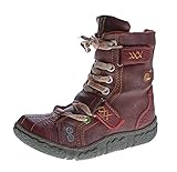  TMA Leder Winter Stiefeletten Damen Knöchel Schuhe gefüttert Rot Stiefel im used look Gr. 36