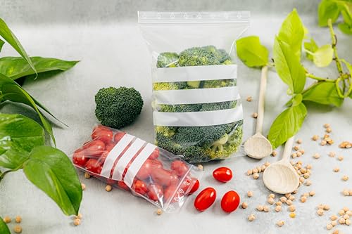 Pakico | 100 Plastiktüten 10 x 15 cm Klare wiederverschließbare mit Etiketten | ZIP Beutel | Dick | Verschlussbeutel | Lebensmittelbeutel | Gewürze | Nüsse | Kaffee | Hebrata | Ziplock-Beutel
