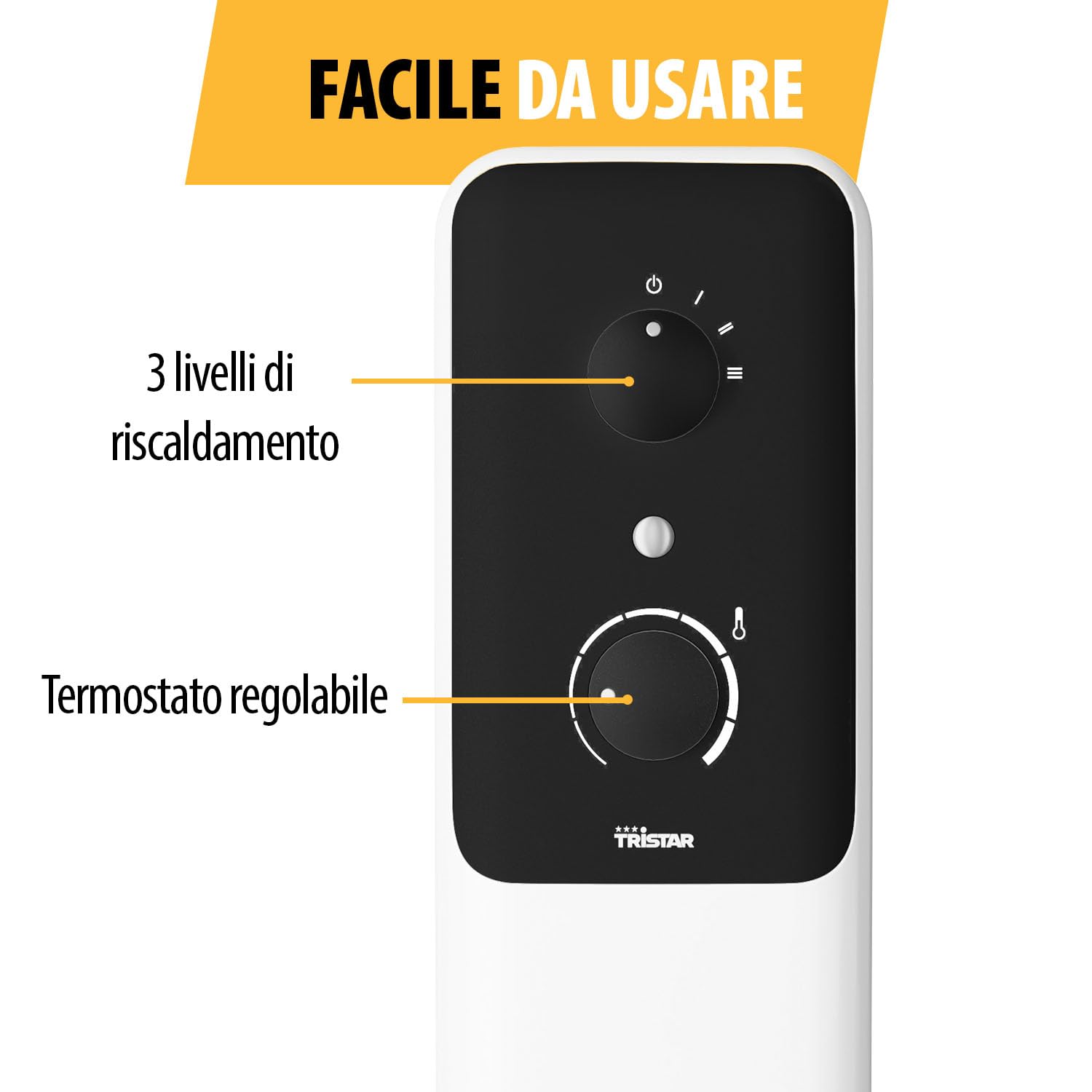 Tristar Radiatore ad Olio - 9 Alette - 2000 W - 3 Livelli di Potenza - Termostato Regolabile - Protezione Anti-surriscaldamento e Anti-ribaltamento - Silenzioso e Facile da Spostare KA-5379