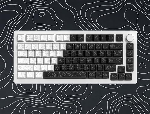 Image of dagaladoo Double Shot PBT keycap Set,White and Black Topographic Keyboard keycaps 60 75 100 Percent,Shine Through Custom keycap Lines Backlit,Cherry Profile Key caps for US Layout Mechanical Keyboard