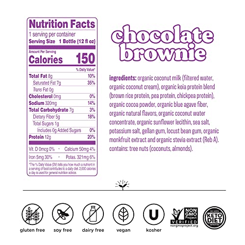 Koia - Ready To Drink Plant Protein Shake (12 Oz) - Organic Chocolate Brownie - Low Net Carbs, Dairy Free, Gluten Free, Soy Free, Non Gmo, Kosher, Vegan #TOP1